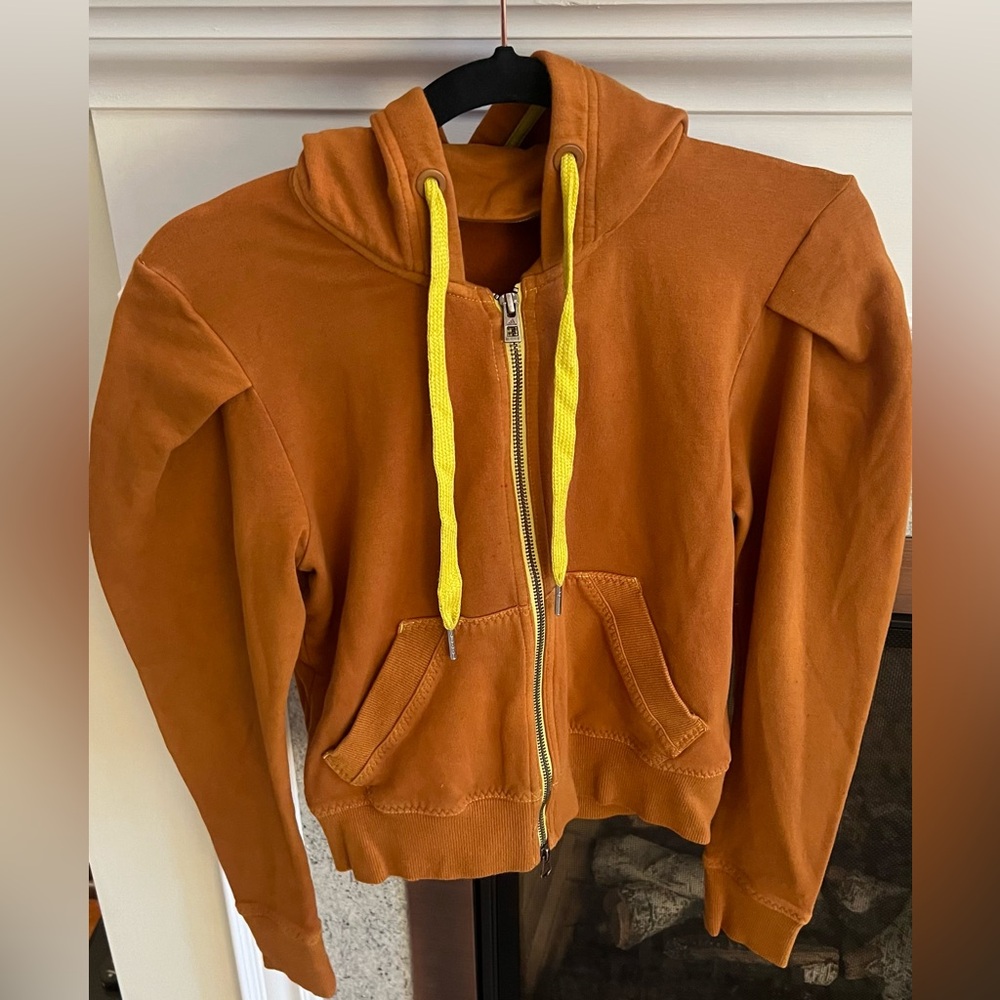 STELLA MCCARTNEY X ADIDAS FULL ZIP CROPPED HOODIE BURNT ORANGE SMALL